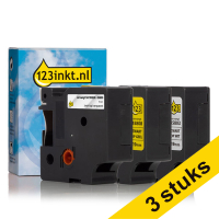 Aanbieding: 3x 123inkt huismerk vervangt Dymo D1 19 mm tape multipack (zwart op wit, zwart op geel en zwart op transparant) S0720820C S0720830C S0720880C 089297