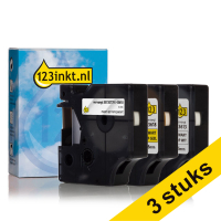 Aanbieding: 3x 123inkt huismerk vervangt Dymo D1 6 mm tape multipack (zwart op wit, zwart op transparant en zwart op geel)