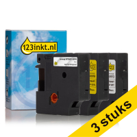 Aanbieding: 3x 123inkt huismerk vervangt Dymo D1 9 mm tape multipack (zwart op wit, zwart op transparant en zwart op geel)