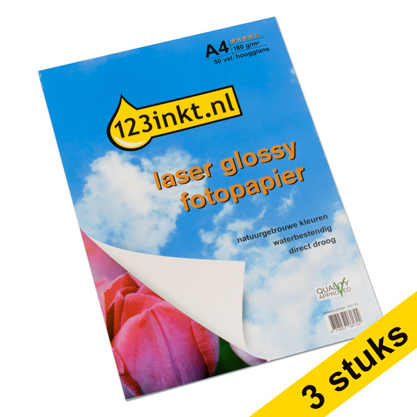 Aanbieding: 3x 123inkt laser fotopapier glossy 160 grams A4 (totaal 150 vel) CG965AC 301001 - 1