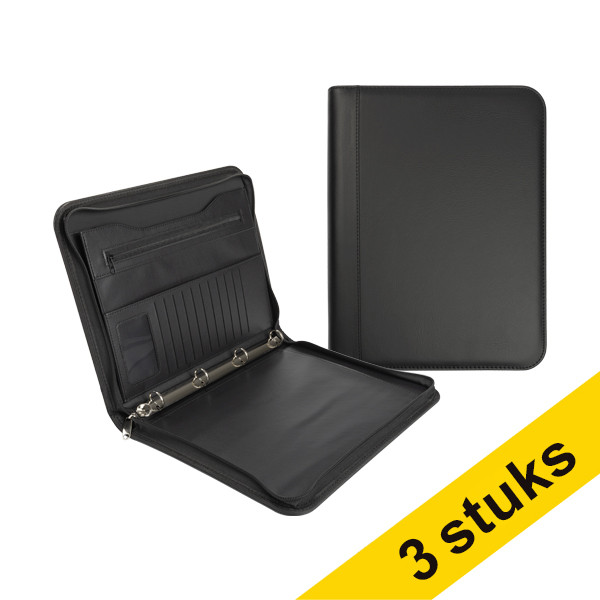 Aanbieding: 3x 123inkt schrijfmap met 4-ringsmechaniek A4 zwart 302252 - 1