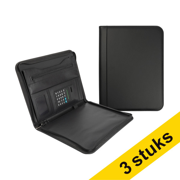 Aanbieding: 3x 123inkt schrijfmap met rits en rekenmachine A4 zwart 302258 - 1