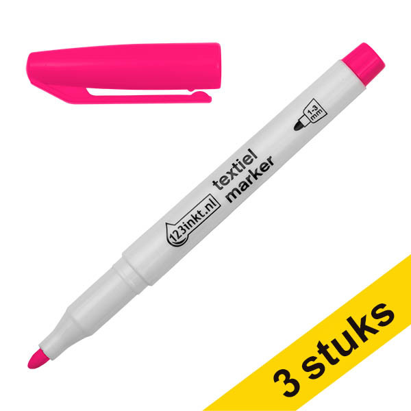 Aanbieding: 3x 123inkt textielmarker fuchsia (1 - 3 mm rond) 300878 - 1