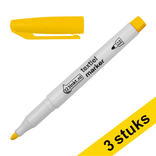 Aanbieding: 3x 123inkt textielmarker geel (1 - 3 mm rond) 300877 - 1