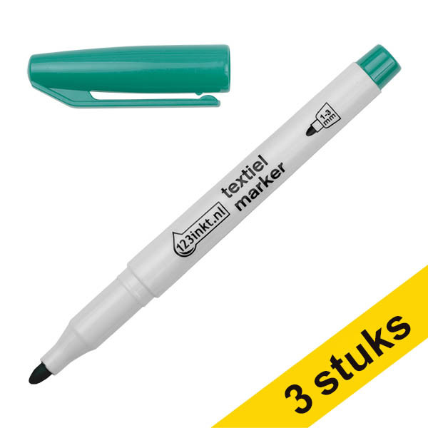 Aanbieding: 3x 123inkt textielmarker groen (1 - 3 mm rond) 300874 - 1