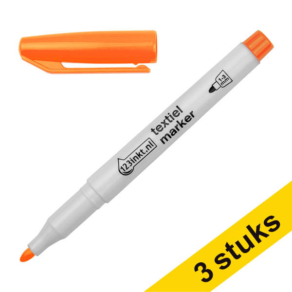 Aanbieding: 3x 123inkt textielmarker oranje (1 - 3 mm rond) 300875 - 1