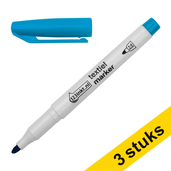 Aanbieding: 3x 123inkt textielmarker pastelblauw (1 - 3 mm rond) 300882 - 1