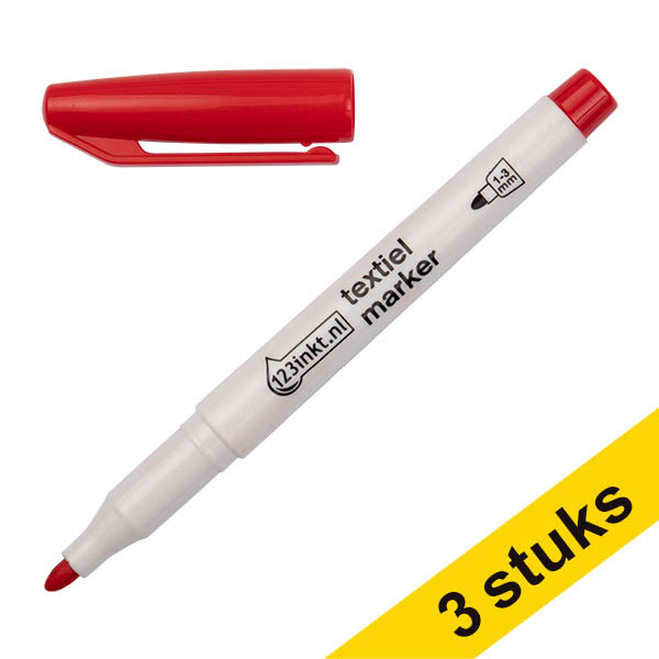 Aanbieding: 3x 123inkt textielmarker rood (1 - 3 mm rond)  300873 - 1