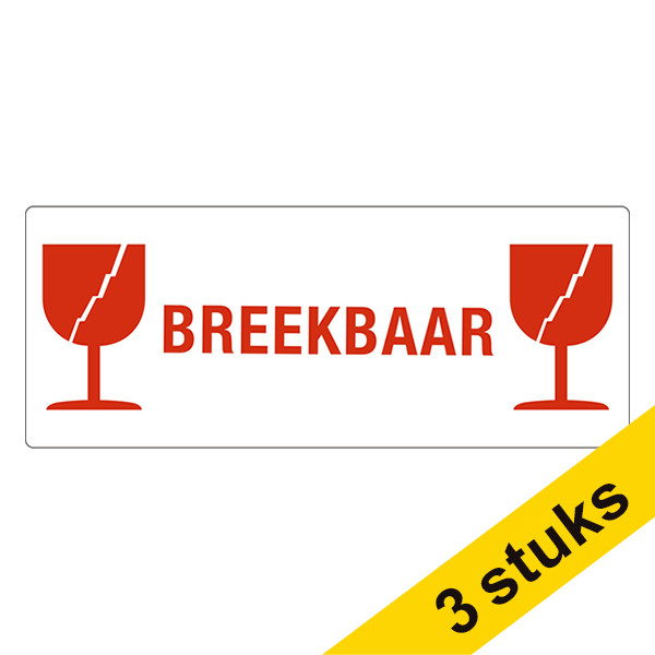 Aanbieding: 3x 123inkt waarschuwingsetiketten Breekbaar (500 etiketten) 302352 - 1