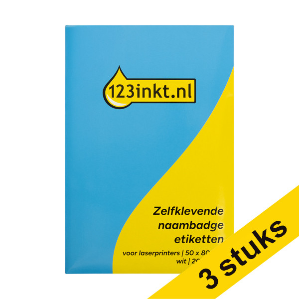 Aanbieding: 3x 123inkt zelfklevende naambadge etiketten voor laserprinters 50 x 80 mm wit (200 naambadges) 302326 - 1