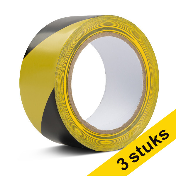 Aanbieding: 3x 123inkt zelfklevende vloermarkeringstape zwart/geel 50 mm x 33 m 302552 - 1