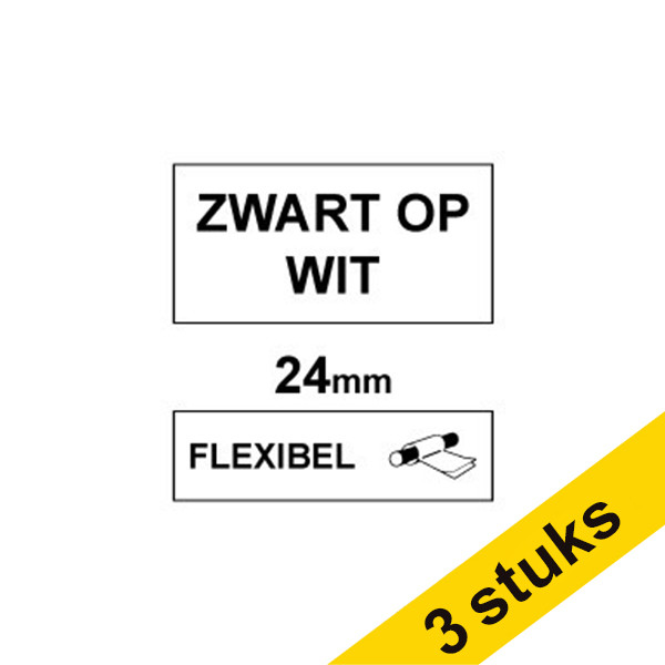 Aanbieding: 3x Dymo 1734524 IND Rhino tape flexibel nylon zwart op wit 24 mm (123inkt huismerk) 1734524C 089251 - 1