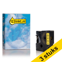 Aanbieding: 3x Dymo S0718270 / 18052 IND Rhino tape krimpkous zwart op geel 6 mm (123inkt huismerk) 18052C 089254