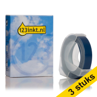 Aanbieding: 3x Dymo S0898140 / 520106 reliëftape wit op blauw (123inkt huismerk) S0898140C 650559