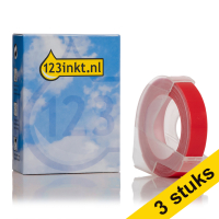 Aanbieding: 3x Dymo S0898150 / 520102 reliëftape wit op rood (123inkt huismerk)