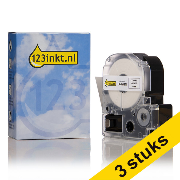 Aanbieding: 3x Epson LK-5WBN tape zwart op wit 18 mm (123inkt huismerk)  183155 - 1