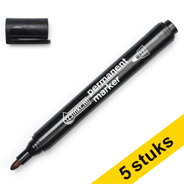 Aanbieding: 4+1 gratis 123inkt permanent marker zwart (2,5 mm rond)  301124 - 1