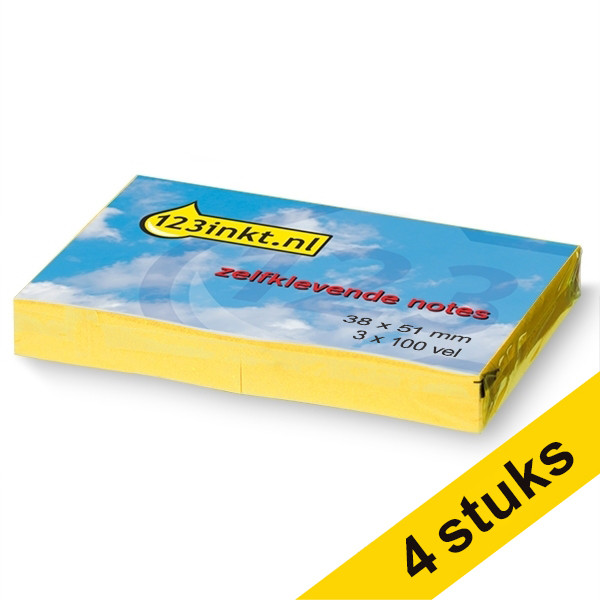 Aanbieding: 4x 123inkt zelfklevende notes geel 38 x 51 mm (3 blokjes van 100 vel) 0653C 390661 - 1