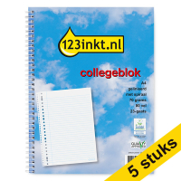 Aanbieding: 5x 123inkt collegeblok A4 gelinieerd 70 grams 80 vel met spiraal (23-gaats)  300590