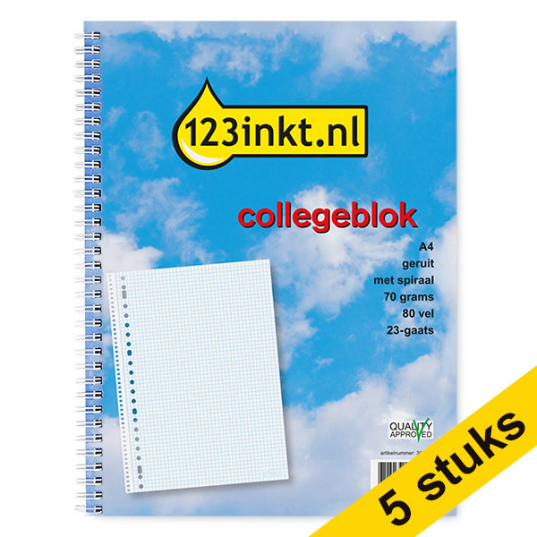 Aanbieding: 5x 123inkt collegeblok A4 geruit 70 grams 80 vel met spiraal (23-gaats)  300592 - 1