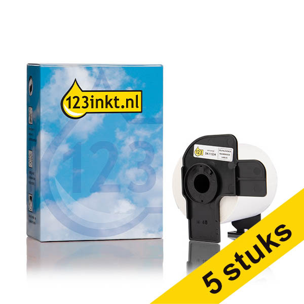 Aanbieding: 5x 123inkt huismerk vervangt Brother DK-11234 zelfklevende naambadge labels zwart op wit 650847 - 1