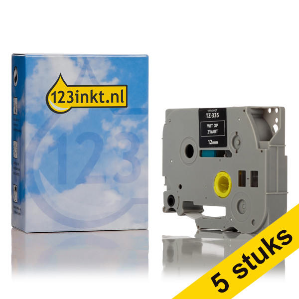 Aanbieding: 5x 123inkt huismerk vervangt Brother TZe-335 tape wit op zwart 12 mm  650551 - 1