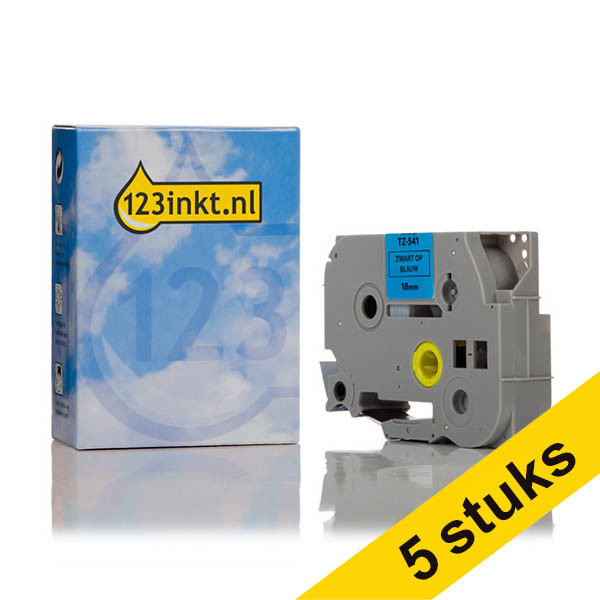 Aanbieding: 5x 123inkt huismerk vervangt Brother TZe-541 tape zwart op blauw 18 mm 650844 - 1