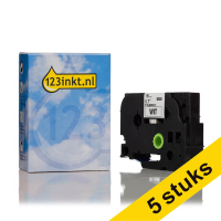 Aanbieding: 5x 123inkt huismerk vervangt Brother TZe-FA4 textiel tape blauw op wit 18 mm opstrijklabels voor op stoffen