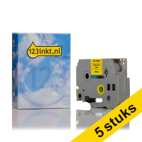 Aanbieding: 5x 123inkt huismerk vervangt Brother TZe-FX641 Flexi ID tape zwart op geel 18 mm