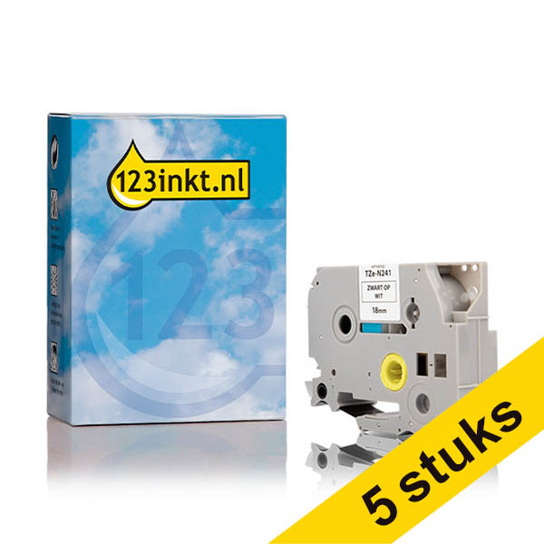 Aanbieding: 5x 123inkt huismerk vervangt Brother TZe-N241 tape zwart op wit 18 mm 650845 - 1