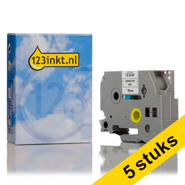 Aanbieding: 5x 123inkt huismerk vervangt Brother TZe-S241 extra klevend tape zwart op wit 18 mm 653083 - 1