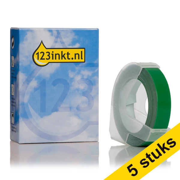Aanbieding: 5x 123inkt lettertang reliëftape wit op groen 9 mm 650771 - 1
