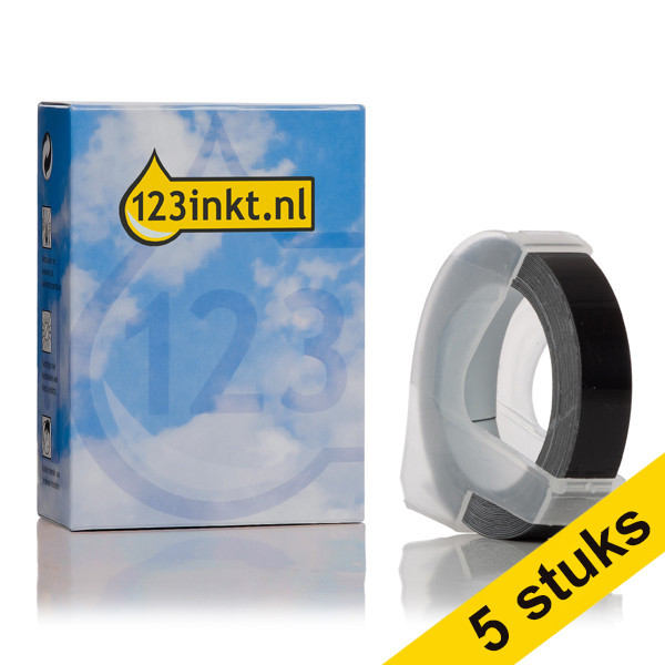 Aanbieding: 5x 123inkt lettertang reliëftape wit op zwart 9 mm 650768 - 1