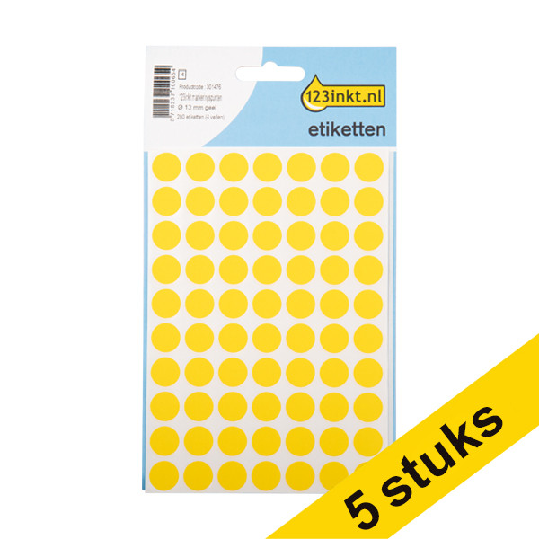 Aanbieding: 5x 123inkt markeringspunten Ø 13 mm geel (280 etiketten) 301510 - 1