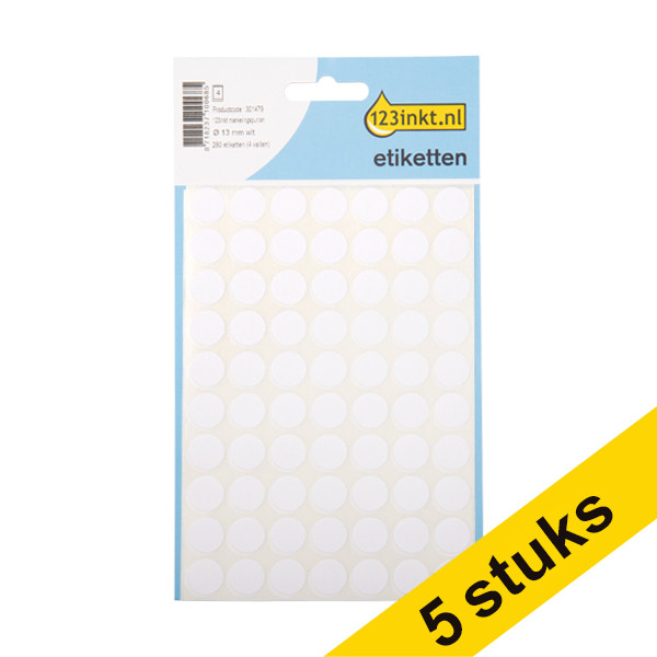 Aanbieding: 5x 123inkt markeringspunten Ø 13 mm wit (280 etiketten) 301513 - 1