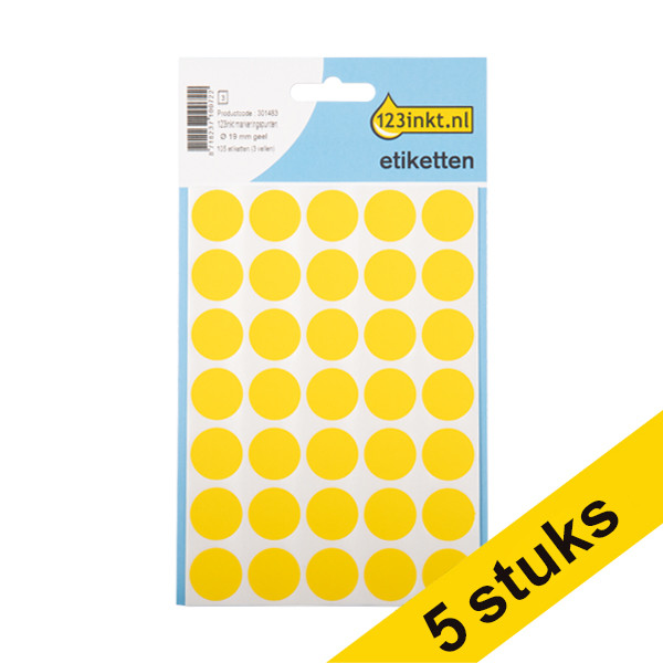 Aanbieding: 5x 123inkt markeringspunten Ø 19 mm geel (105 etiketten)  301517 - 1