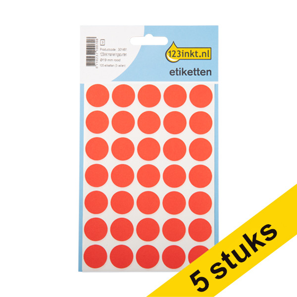 Aanbieding: 5x 123inkt markeringspunten Ø 19 mm rood (105 etiketten)  301515 - 1
