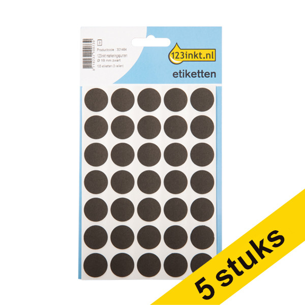 Aanbieding: 5x 123inkt markeringspunten Ø 19 mm zwart (105 etiketten)  301518 - 1