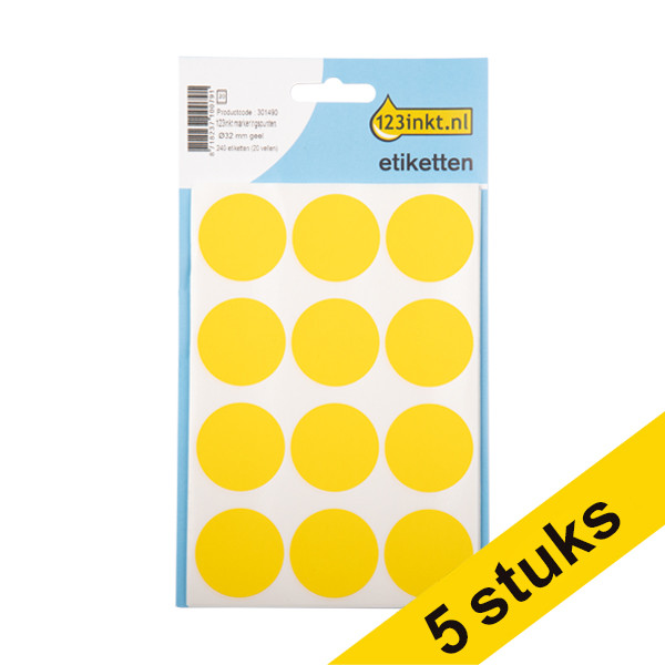 Aanbieding: 5x 123inkt markeringspunten Ø 32 mm geel (240 etiketten)  301524 - 1