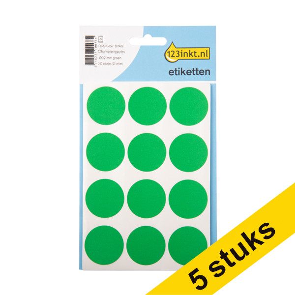 Aanbieding: 5x 123inkt markeringspunten Ø 32 mm groen (240 etiketten)  301523 - 1