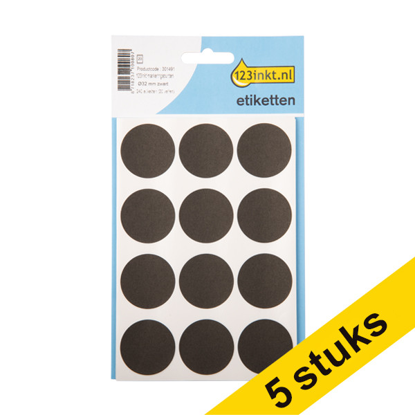 Aanbieding: 5x 123inkt markeringspunten Ø 32 mm zwart (240 etiketten)  301525 - 1