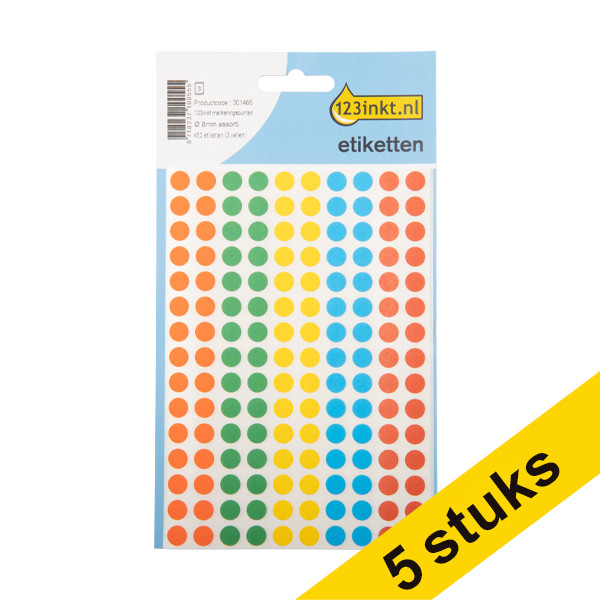 Aanbieding: 5x 123inkt markeringspunten Ø 8 mm assorti (450 etiketten)  301500 - 1