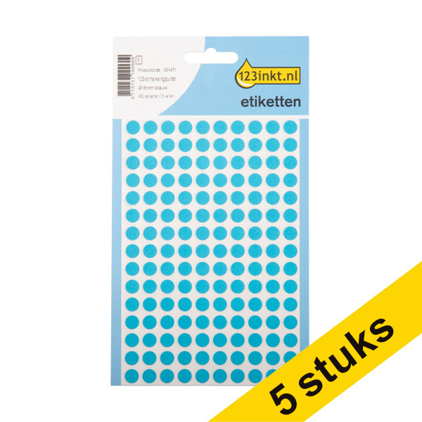 Aanbieding: 5x 123inkt markeringspunten Ø 8 mm blauw (450 etiketten)  301505 - 1