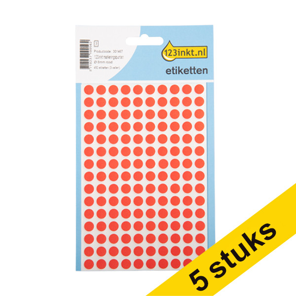 Aanbieding: 5x 123inkt markeringspunten Ø 8 mm rood (450 etiketten)  301501 - 1