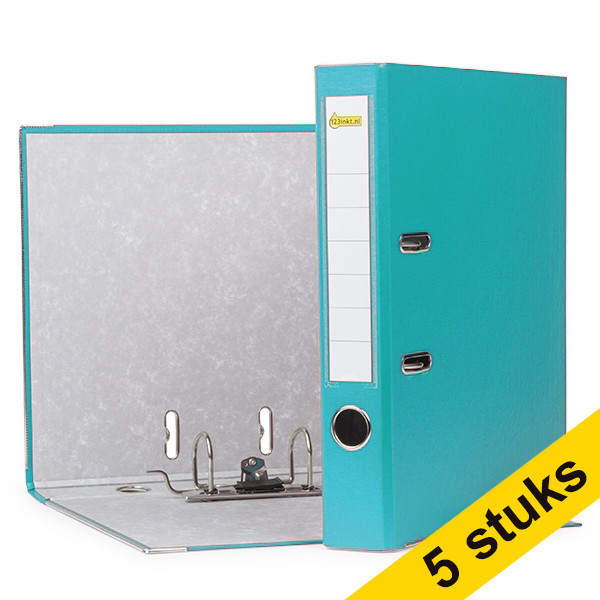 Aanbieding: 5x 123inkt ordner A4 plastic turquoise 50 mm 300556 - 1
