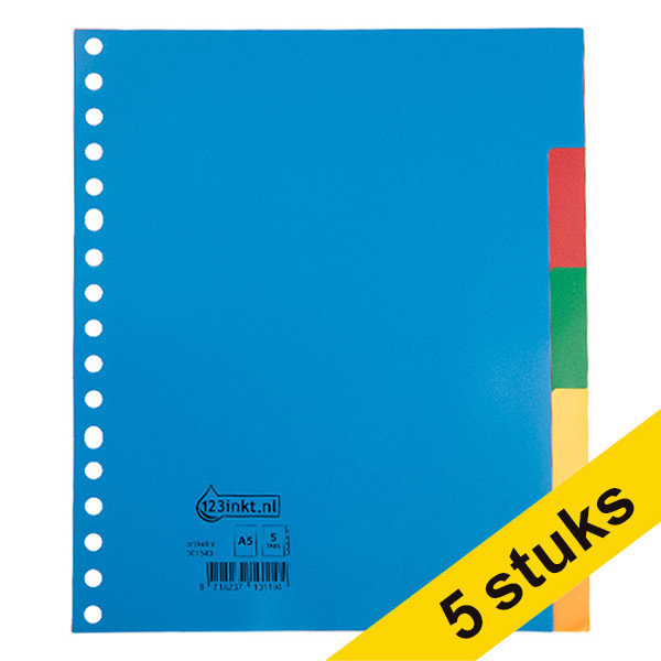 Aanbieding: 5x 123inkt plastic tabbladen A5 gekleurd met 5 tabs (17-gaats)  301893 - 1