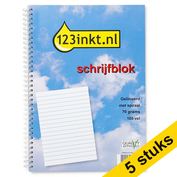 Aanbieding: 5x 123inkt schrijfblok A4 gelinieerd 70 grams 100 vel met spiraal  300570 - 1