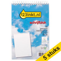 Aanbieding: 5x 123inkt schrijfblok A5 gelinieerd 70 grams 100 vellen met kopspiraal  300594