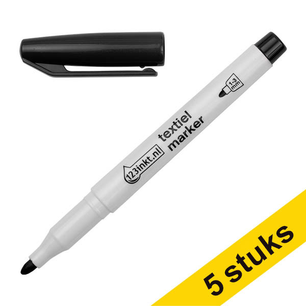 Aanbieding: 5x 123inkt textielmarker zwart (1 - 3 mm rond) 300871 - 1
