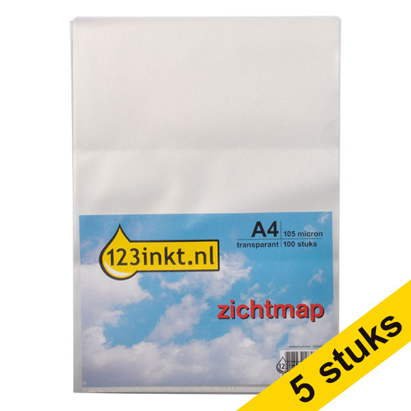 Aanbieding: 5x 123inkt zichtmap transparant A4 105 micron (100 stuks)  301211 - 1